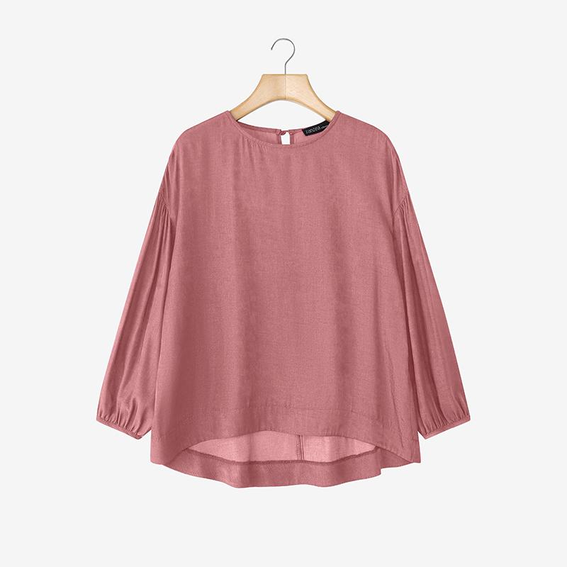 ZANZEA Lässige Bluse mit Rundhalsausschnitt und 3/4-Ärmeln für Damen