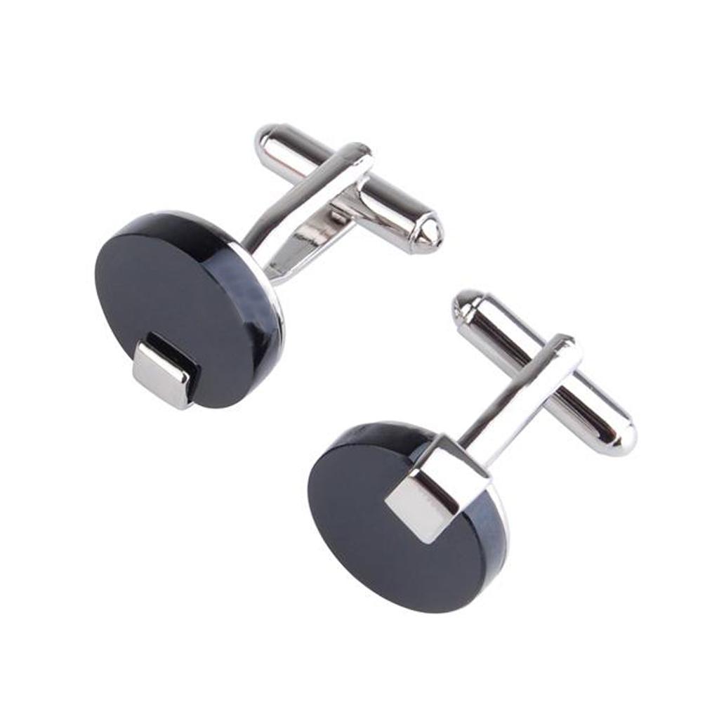 Pair Of Fashionable Men Round Shaped Cufflinks Office Meeting Events Anniversary Supplies Black