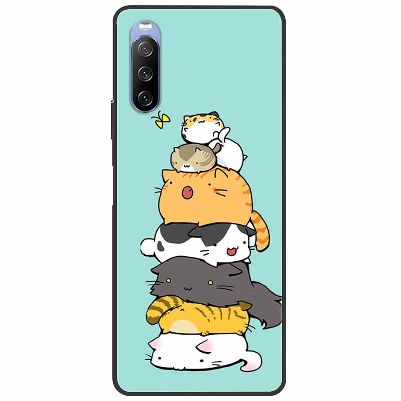 Soft Cover For Sony Xperia 10 III /5 III /1III Case Silicone Painted Marble Cat Funda Cover for Sony Xperia 1 II /10 II /5 Coque