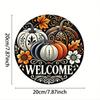 Round Metal Wall Poster Pumpkin Flower Wreath Rusty Halloween Decor for Cafe