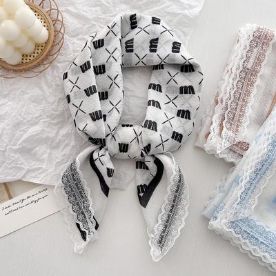 Versatile Decorative Lace Small Square Scarf Silk Scarf Female Simple Temperament Small Scarf