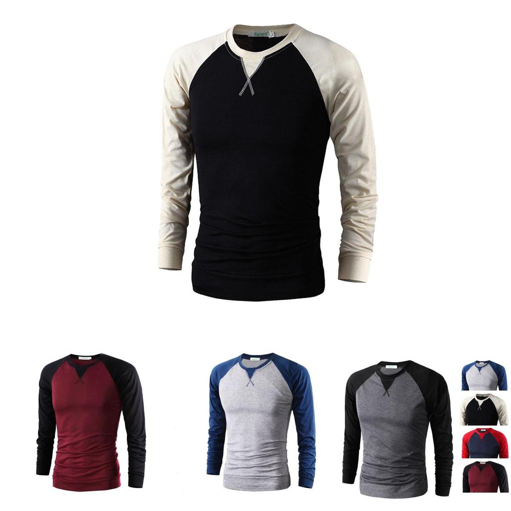 Stylish Men's Slim Fit Crew Neck Long Sleeve Raglan Tee With Classic Appeal