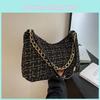 Stylish Retro Cotton Linen Plaid Shoulder Bag With Chain For Summer Commute And Daily Use