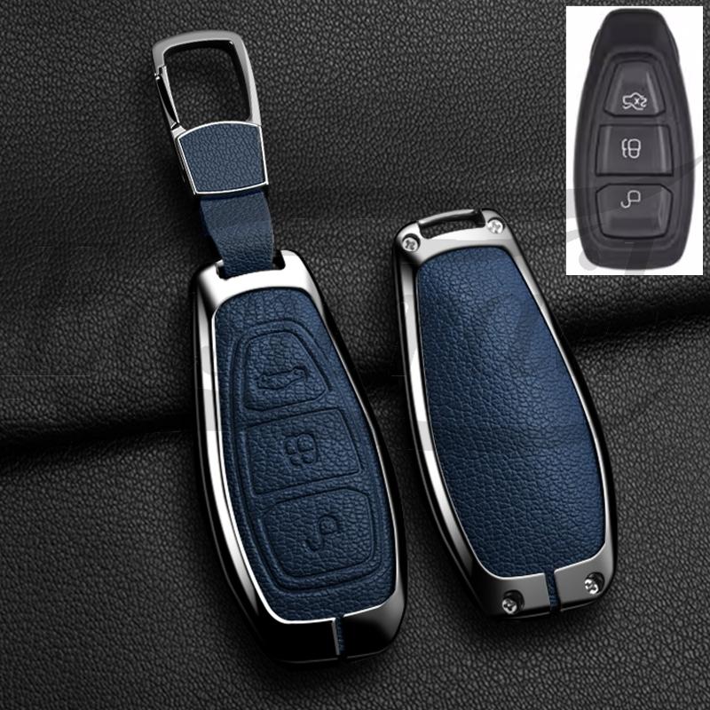 Auto Zinc Alloy Genuine Leather Key Fob Cover Case Mount Fit For Ford Fiesta Iv Focus Galaxy Fusion Mondeo Iv B-Max C-Max S-Max Kuga Ecosport