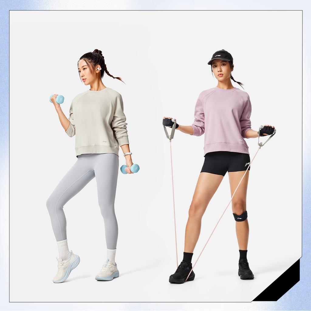 Li Ning Fitness Series Fleece Warm Lock Temperature Dry Long Sleeve Loose Round Neck Sweatshirt Women sweatshirt AWDV948-5