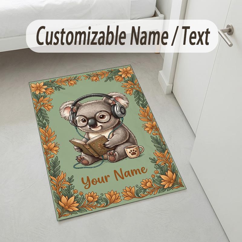 Kittens Theme Soft Crystal Velvet Rug Custom Name & Text Print Non Slip Floor Rug for Bedroom Living Room