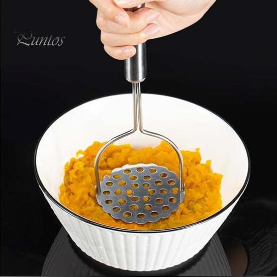 Large Gap Potato Masher 2 Pcs Stainless Steel Heavy Duty Integrated Kitchen Fine Holes Tool with Ergonomic Handle for Avocados Beans Fruit Vegetables