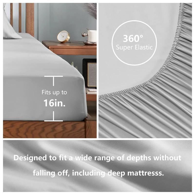 100% Viscose Bamboo Sheets 4 /3 Pieces of Grey King Sheets Luxury Bamboo Cool Sheets, Silky Soft and Breathable Bedding
