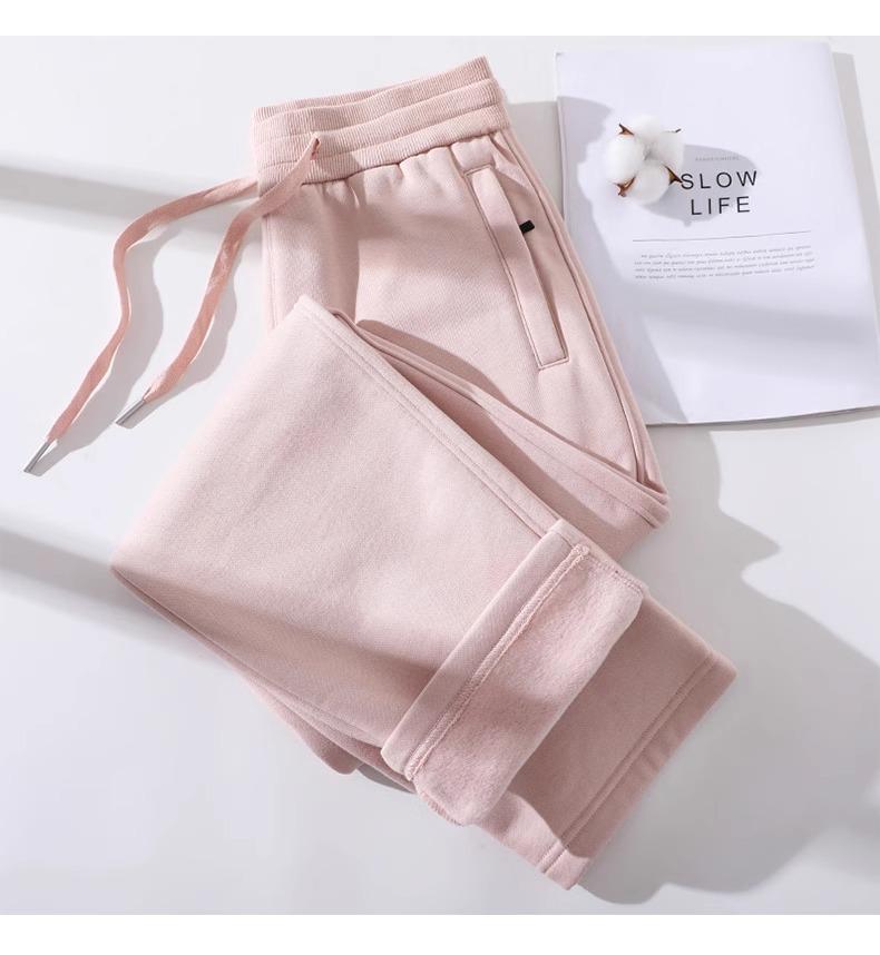 

Winter 2025 Couple s Casual Straight-Leg Sweatpants: Men s & Women s Plus Velvet Thick Pants S розовый