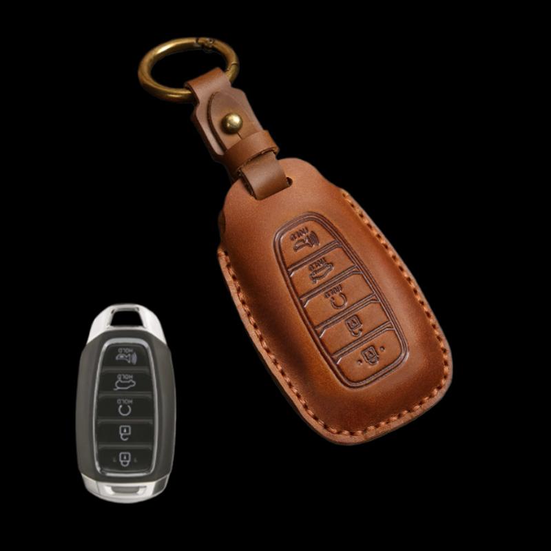 

Leather For Hyundai I30 Ix35 Kona Encino Solaris Azera Grandeur Ig Accent Santa Fe Palisade 5 Button Car Key Case Cover Fob Bag