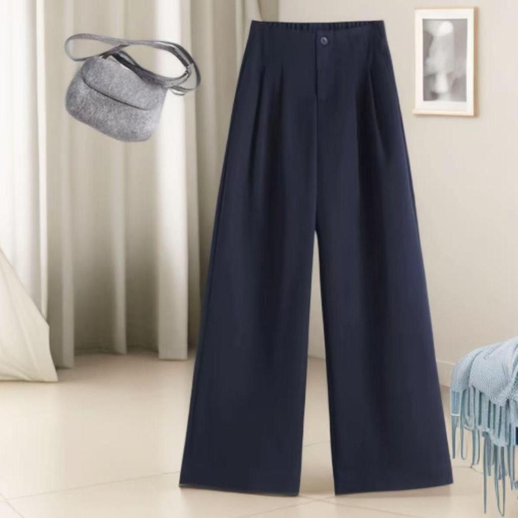 2026 Spring Women's High-Waisted Wide-Leg Pants - Titanium Gold Cotton, Slimming and Versatile 