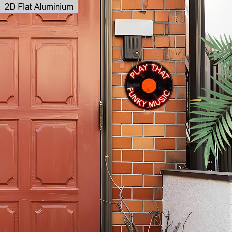 2D Flaches Aluminium Spiel Das Funky Musik 7,87 Zoll Schild CD Platte, Warme Rote Buchstaben Neon Up Schild für Wanddekoration Musik, Karaoke Bar Club Plattenladen