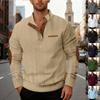 Elbow Patch Button Stand Collar Jacquard Sweatshirt - Mens Casual Loose Fit Long Sleeve Top