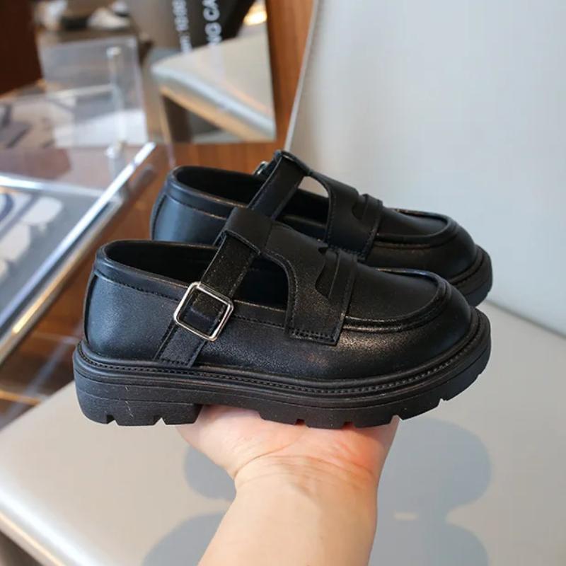 Girls Leather Shoes for Party Wedding 2024 Britain Style Fashion Sliver Children Princess Shoes Non-slip Kids School Flat Shoes