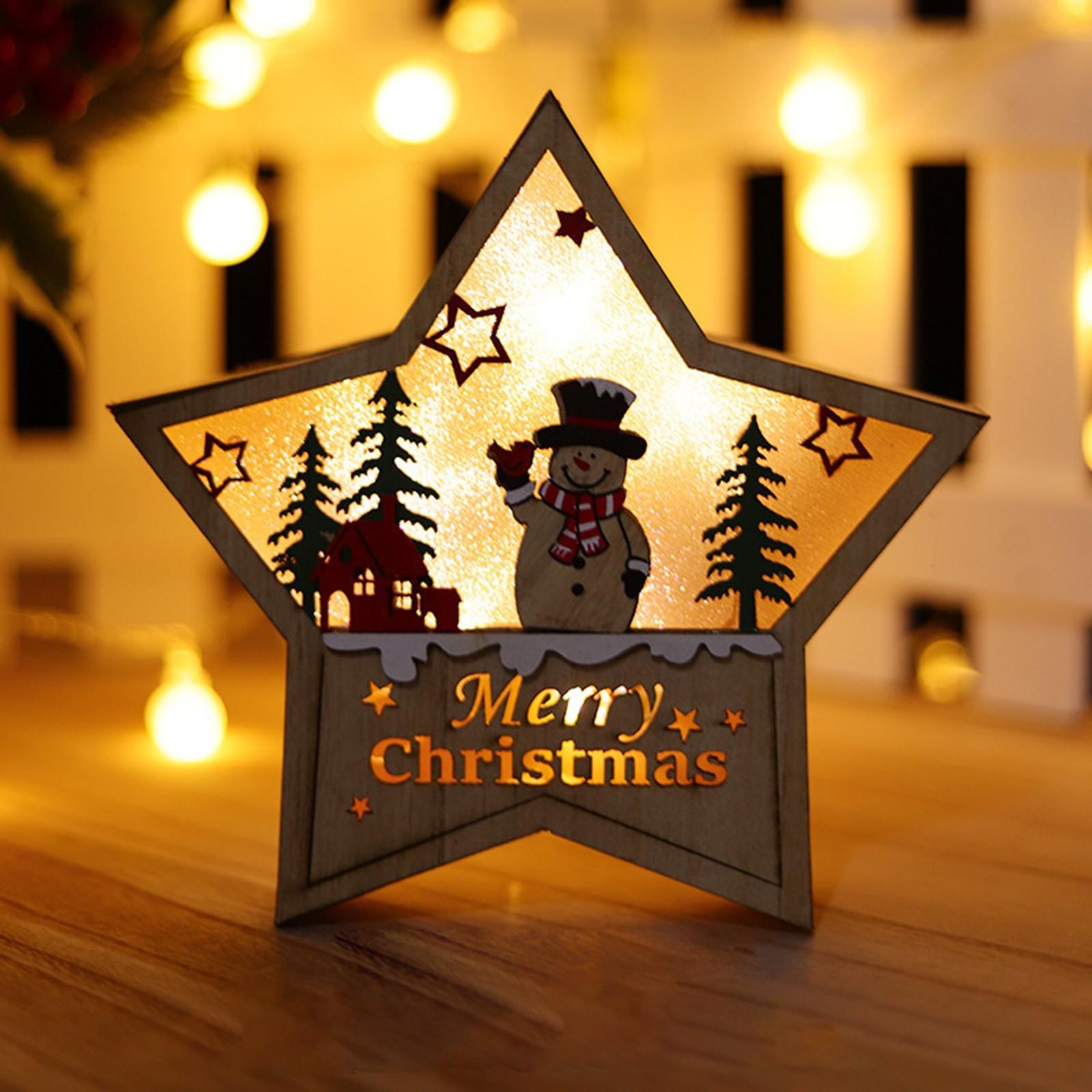 

1pcs Christmas Party Supplies Wooden Christmas Table Decor Star Shaped New Christmas Decorations Led Light Gift One Size