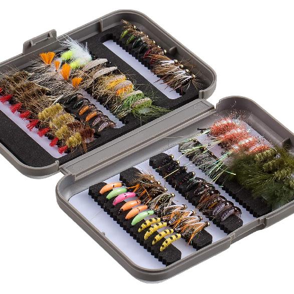 Bassdash Fly Fishing Fly Set Trout Bass Fishing with Fly Box 36/64/72/76/80/96 Pieces with Dry Flies/Wet Flies, Nymphs, Streamers, Poppers