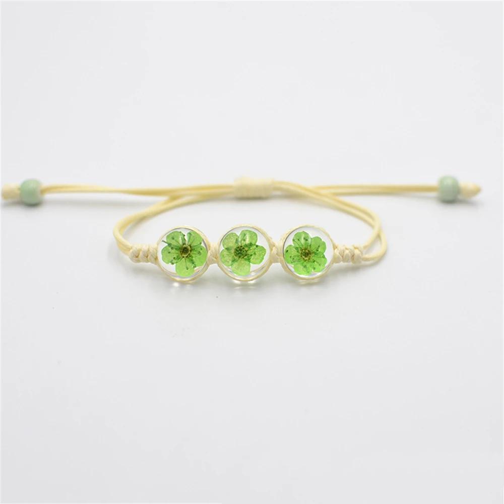 b22 Multicolored Creativity Glass Dried Exquisite Cherry Blossoms Hand-made Dried Flower Bracelets Multiple Flower Weave Jewelry