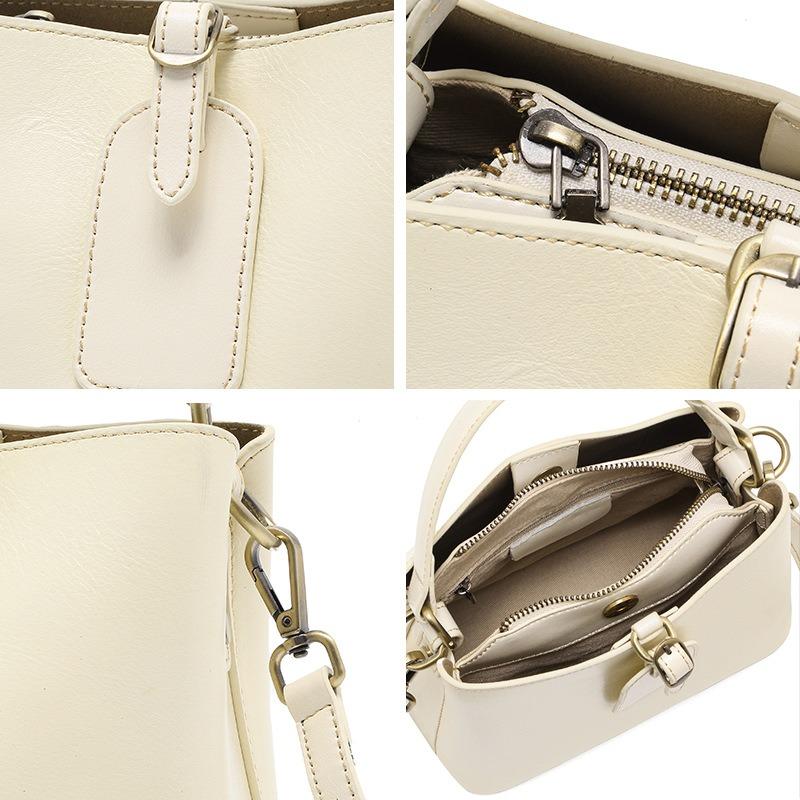 First Layer Cowhide Bag Women's New Fashionable Versatile Bucket Bag High-end Large-capacity Messenger Bag Shoulder Bag