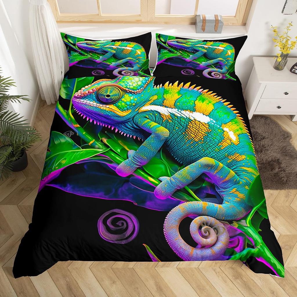 Zestawy poszewek na kołdrę Kameleon dla nastolatków Rozmiar Queen King Lekki zestaw poszewek na kołdrę puchową Wzór zwierzęcy Wystrój sypialni Bez kołdry