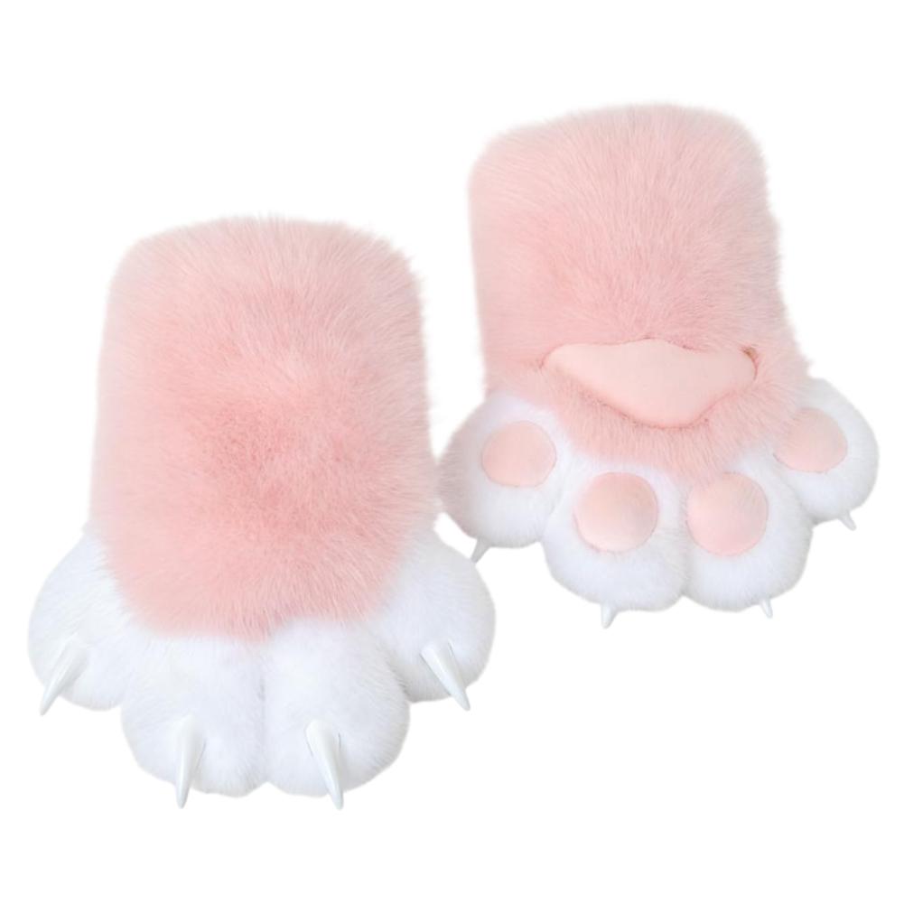 

Kawaii Cartoon Cosplay Costume Gloves Furry Fursuit Kigurumi Plush Cat Paw Gloves Thicken Warm Cat Claw Mittens Gifts L розовый
