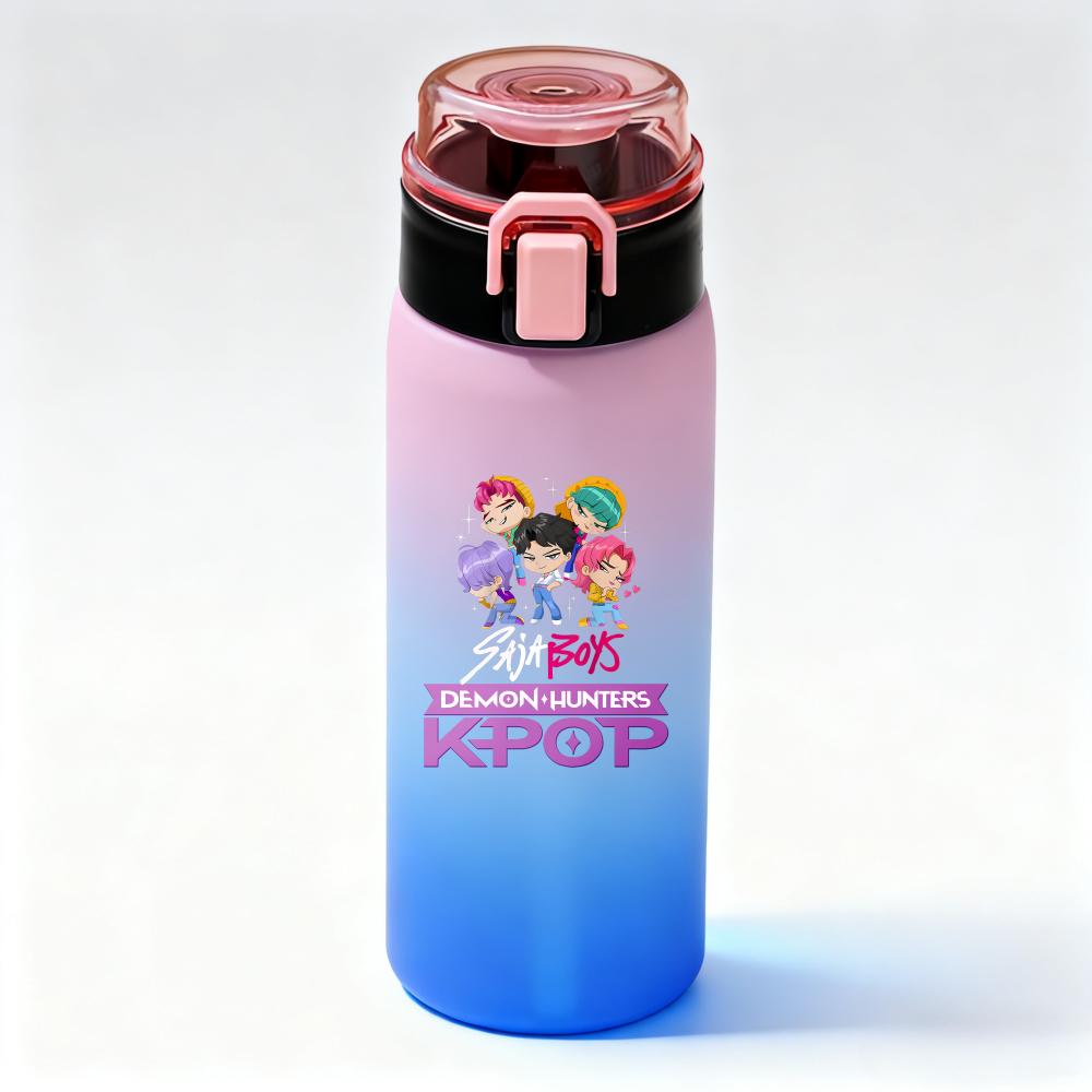 KPop Demon Hunters Gradient Water Bottles High-capacity Drinking Straw Cup Portable Girl Outdoor Office School 500ml Kid Friendly Entertaining Fun