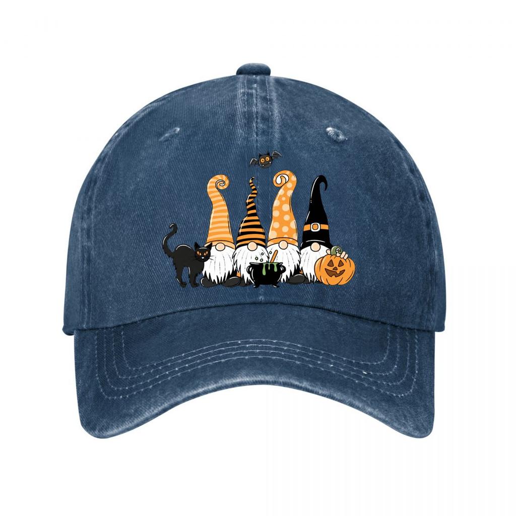 Halloween Gnomes Graphic Decor Witch Cat Pumpkin Bat Washed Baseball Cap Outdoor For Womens Unisex FeUnisex