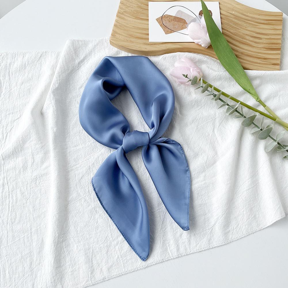 Solid Color 70 Small Square Scarf Monochrome Scarf Sunscreen Tied Hair Thin Monochrome Silk Scarf With Simple Temperament