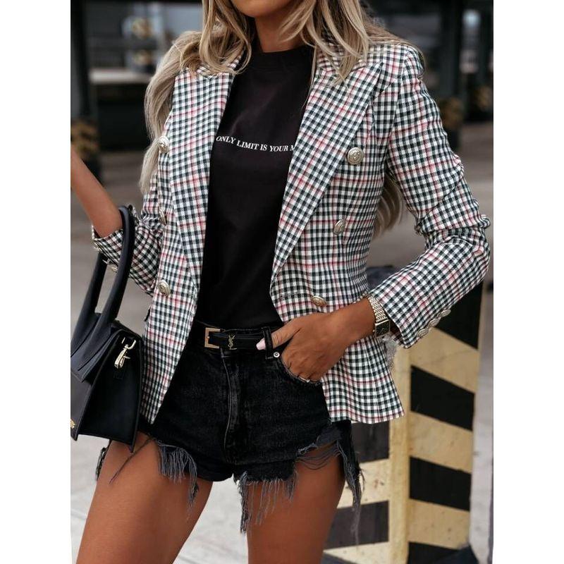 

Красный клетчатый двубортный приталенный универсальный пиджак Bai Xiaoge 2XL