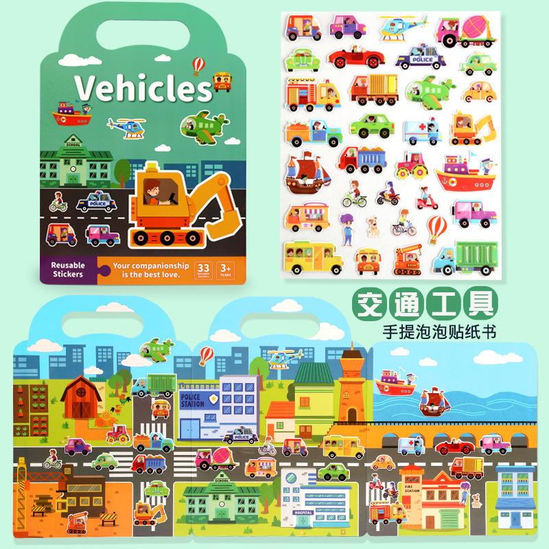 Children DIY Reusable Cartoon Sticker Book Bubble Scene Sticker Paste Toys  Playsets Kids Portable Quiet Busy Learning  Educational Book for Kids