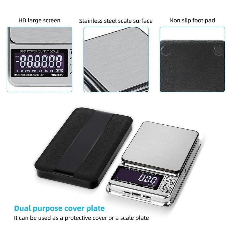 High Precision Jewelry Scale, 1000G * 0.01G Digital Lcd Count Electronic Scale Stainless Pocket Kitchen Scales Usb Charge