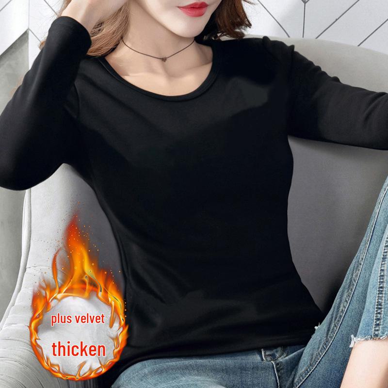 

Женская базовая рубашка Plus Velvet с длинным рукавом для осени/зимы 2025 года — теплая белая футболка XL