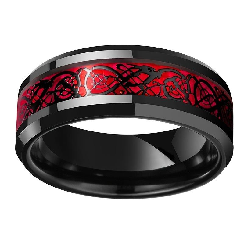 Anelli di coppia con ciondolo per uomo in acciaio inossidabile, anello con drago celtico, cuore, zircone rosso, set di anelli nuziali per donna, gioielli per San Valentino