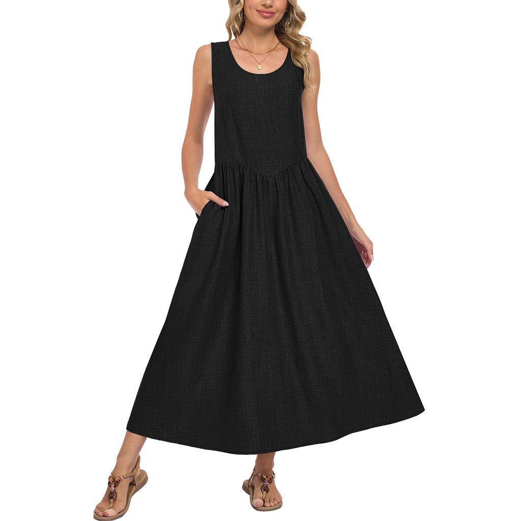 Damska Kolorowa Bezrękawnikowa Dopasowana Modna Długa Sukienka