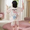 Girls Ice Silk Pajama Set Short Sleeve Cartoon Print Sleepwear 8-14 Years Old Kids