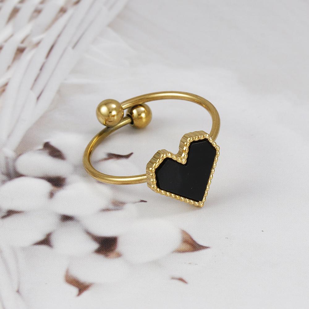 Fashion Stainless Steel Heart Shaped Rings For Women Classic Adjustable Size Gold Color Ring Wedding Party Jewelry
