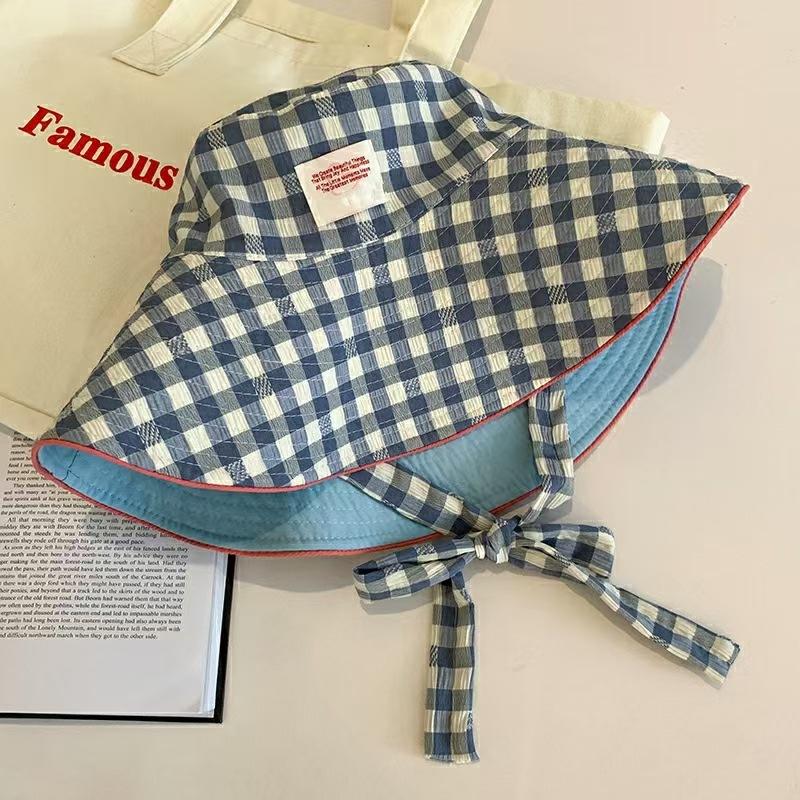 1 Pezzo Cappello da Pescatore a Quadri con Ampia Tesa per Donna Cappellino con Cinturino a Scacchi Indossabile su Entrambi i Lati per Estate Protezione Solare Escursionismo Spiaggia Viaggio