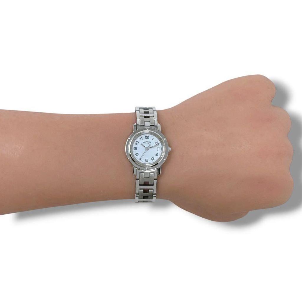 Used Hermes Clipper CL4.210 D Buckle White Ladies Watch Brand HERMES White Quartz Good Condition Working