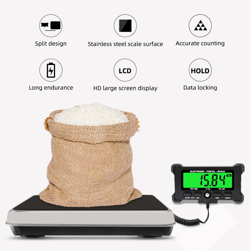 Yieryi 200kg/0.05kg Electronic Scale Digital Stainless Steel Bench Scales Backlit High Precision Strain Gauge Sensor for farms kitchens Food