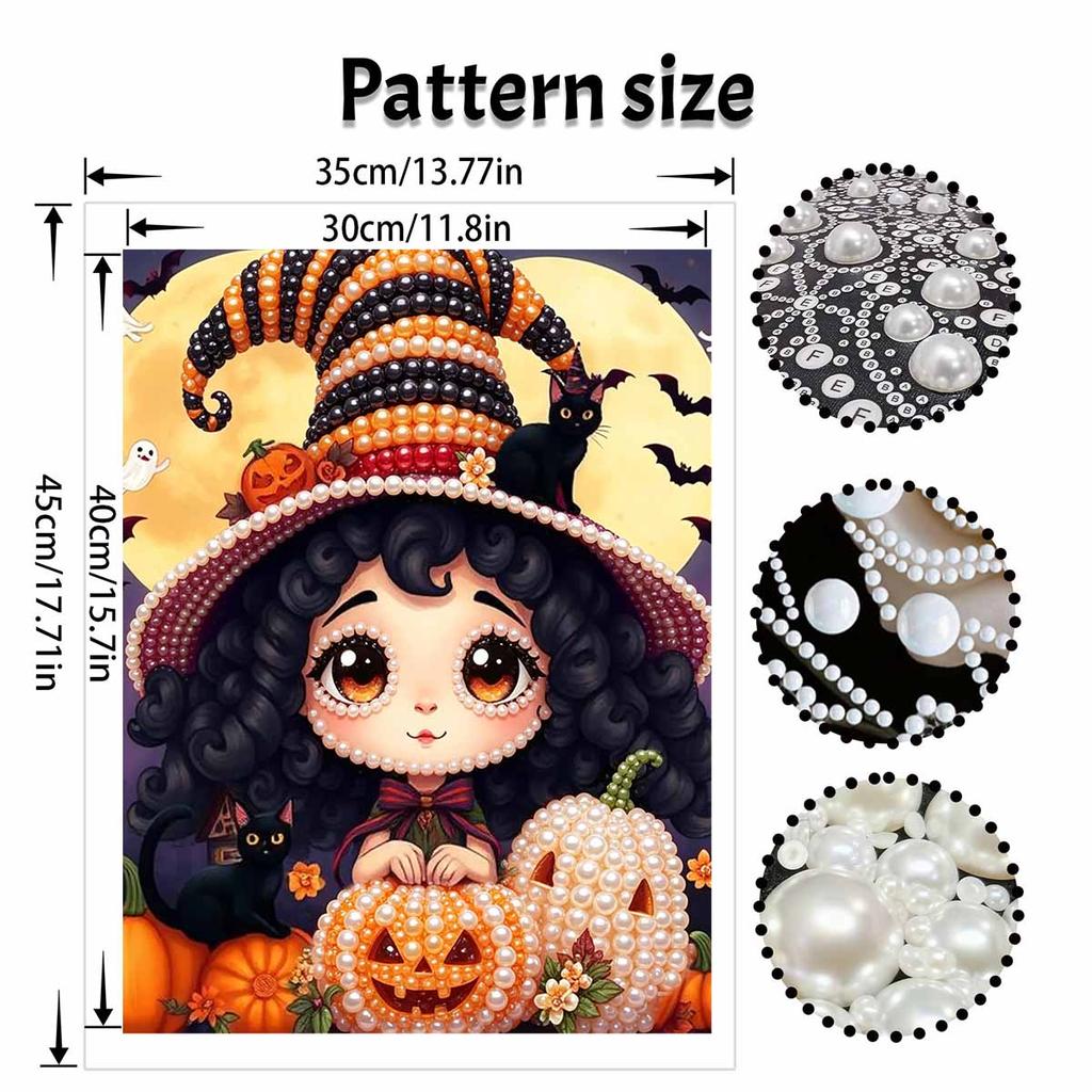 Halloween Pearl Painting Art Full Pearl Handmade Diy Home Decorations Witch Pumpkin Black Cat Patterns for Wall Decor