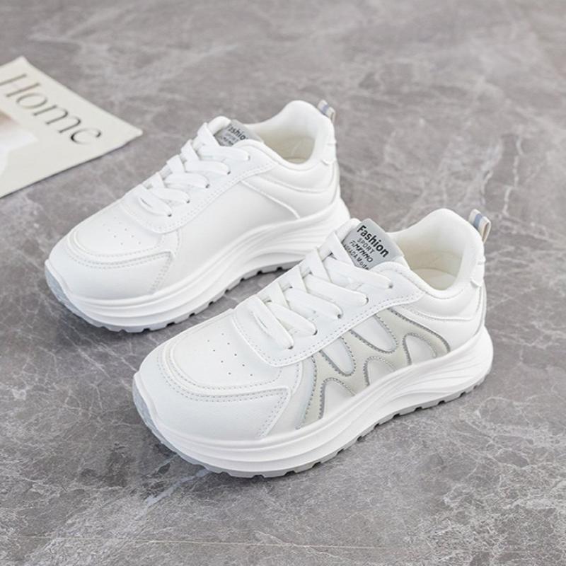Spring, Summer, Autumn and Winter Women's Low-top Round-toe Lace-up White Shoes