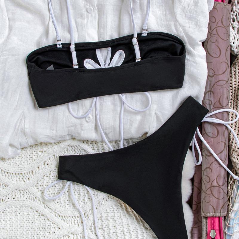 Women Detachable Shoulder Strap Beauty Tube Top Bikini Swimsuit 2026 New Contrasting Color Split Style