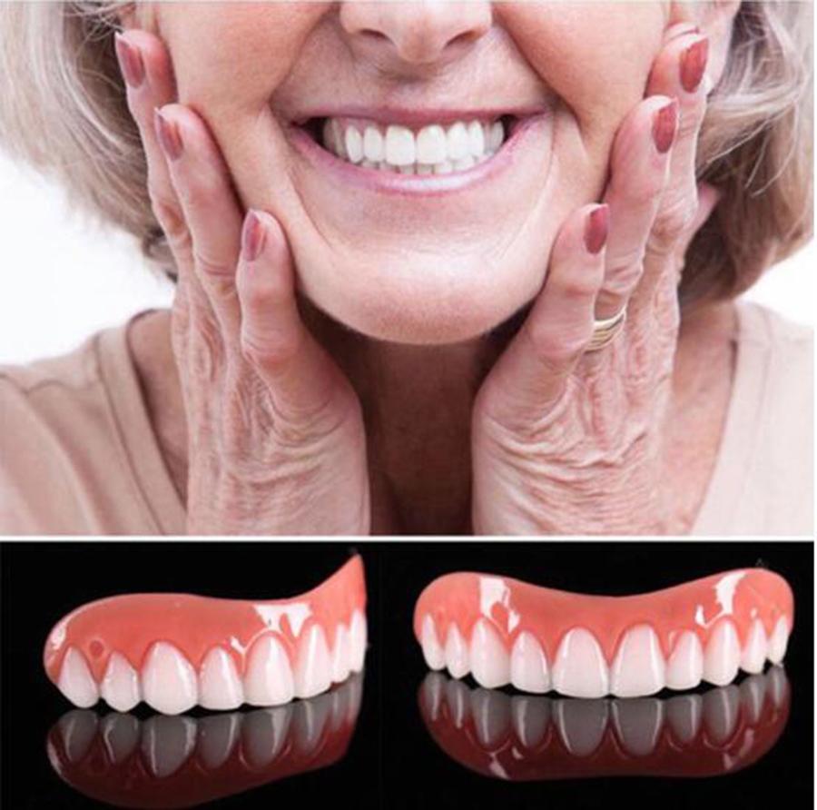 Set Upper & Lower Silicone False Teeth Dental Veneers Dentures False Tooth Smile