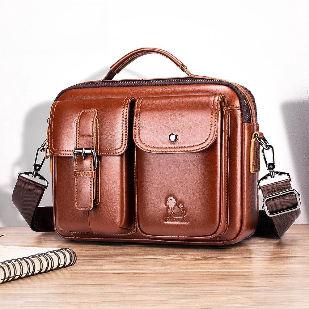 

Мужская сумка через плечо из натуральной кожи, винтажная мужская сумка-мессенджер, мужская деловая сумка через плечо коричневый