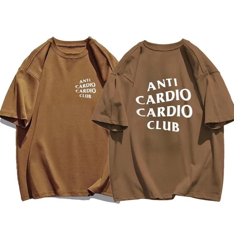 Men Clothes Plus Size Anti Cardio Club T Shirt Gym Life Letter Print T-Shirt Cotton Tshirt for Women Oversize Male Tee Summer