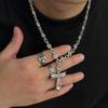 European and American hip-hop niche retro necklace for men, personalized cross pendant, patterned chain, collarbone chain, men's accessories
