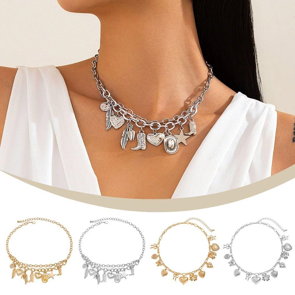 Creative Choker Necklace Adjustable Goth Double-layer Clavicle Neck Chain Neck Jewelry