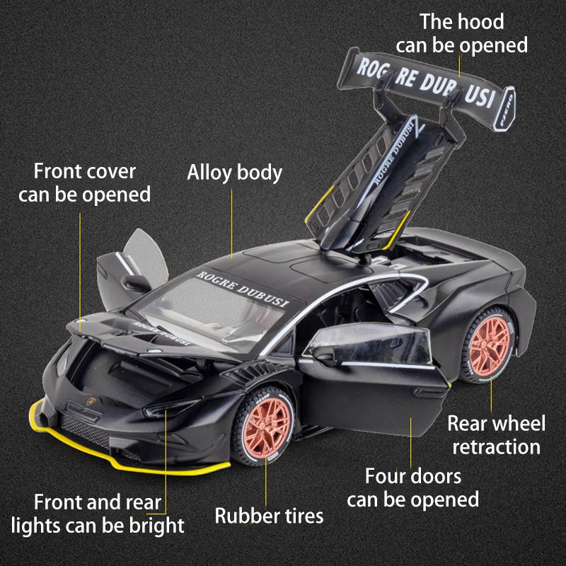 1/32 Scale HURACAN ST EVO Diecast Car Model Toy, Pull Back Toy Vehicle with Sound and Light for Kids Toddler Boys Girls Gift Collection