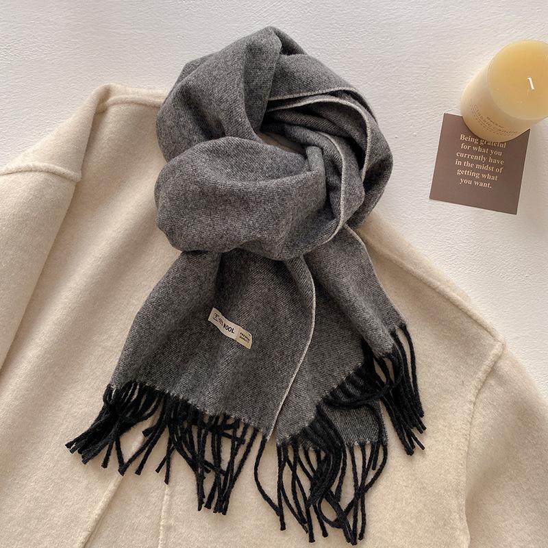 Winter Wool-Blend Scarf For Women Soft Solid Color Tassel Shawl Wrap Thick Warm Blanket Echarpe Bandana Female Scarves