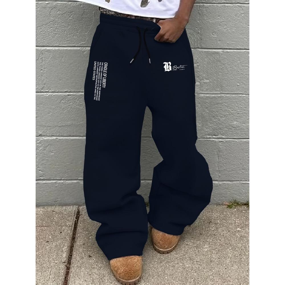Men s Sports Pants Autumn and Winter Loose Drawstring Casual Pants with Letter Print | Featuring Fashionable Graphic Design S