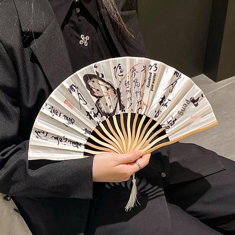 Classical Folding Fan 1pc Bamboo Silk Colorful Shank Chinese Japanese Dance Fan for Wedding Stage Show